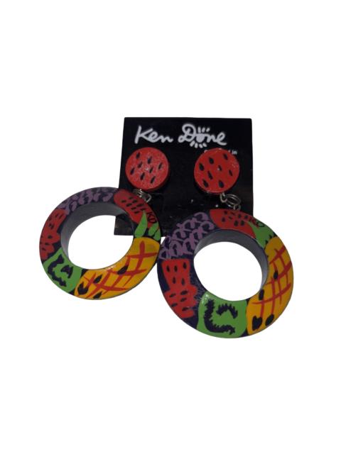 Other Designers Other - Vintage Ken Done Watermelon Print Wood Hoop Earrings 1980s