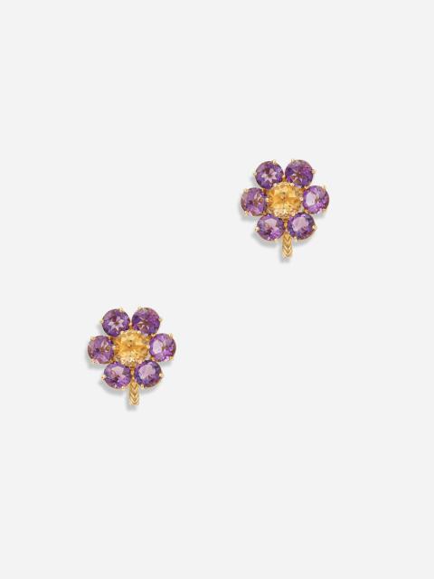 Dolce & Gabbana Spring earrings in yellow 18kt gold with amethyst flower motif