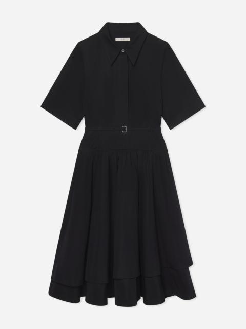 CO Short Sleeve Belted Dress in Cotton Poplin