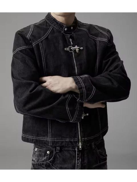 Other Designers Japanese Brand - Black Denim Fireman Clip Jacket - Contrast Stitch Boxy