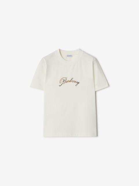 Burberry Burberry Check Cursive Logo Cotton T-shirt