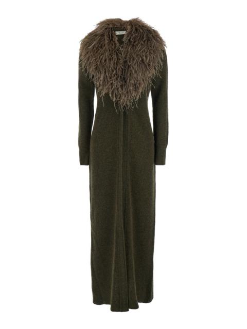 Blumarine Blumarine Women Green Long Dress With Removable Feather Collar In Wool Woman