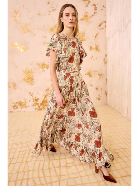 ULLA JOHNSON Lilou Silk High Waist Ruffle Midi Skirt