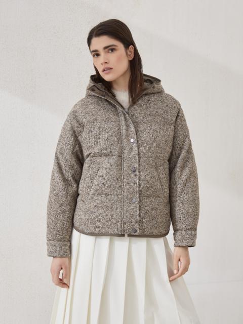 Brunello Cucinelli Flecked virgin wool and silk chevron hooded down jacket