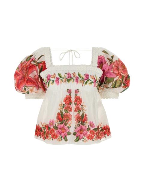 FARM RIO Printed Linen Blend Blouse