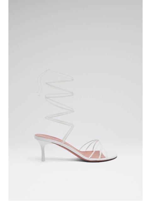 Amina Muaddi LORI LACE UP SANDAL 60 WHITE NAPPA AND WHITE MATTE HEEL