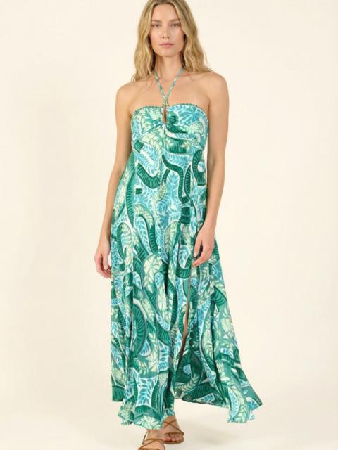 Poupette St Barth Long Dress Carla - Green Holy Snake