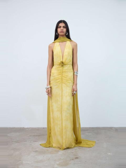 De La Vali AMORA MAXI DRESS IN YELLOW LACE TULLE