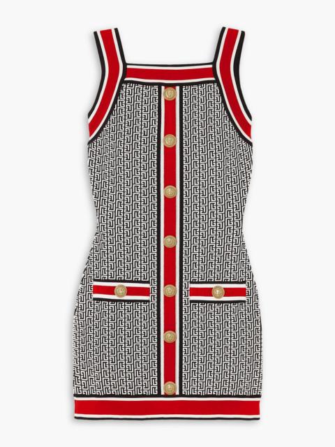 Balmain Button-embellished jacquard-knit mini dress