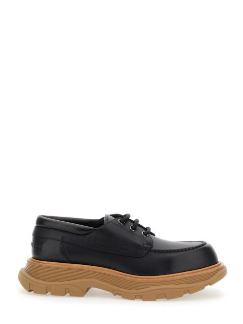 Alexander McQueen Alexander Mcqueen Men Black Derby Shoes With Engraved Logo And Platform In Leather Man