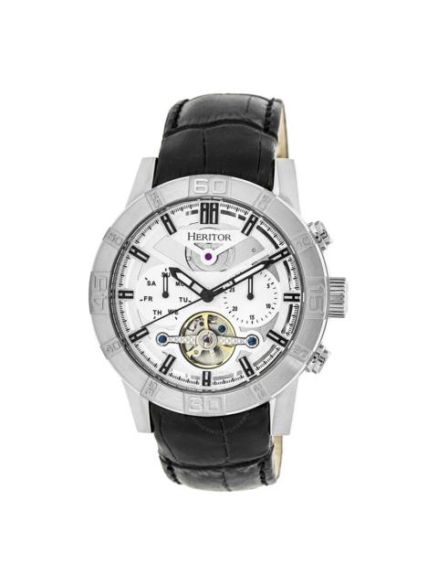 Other Designers Heritor Hannibal Silver Semi-Skeleton Dial Black Leather Men's Watch HR4101