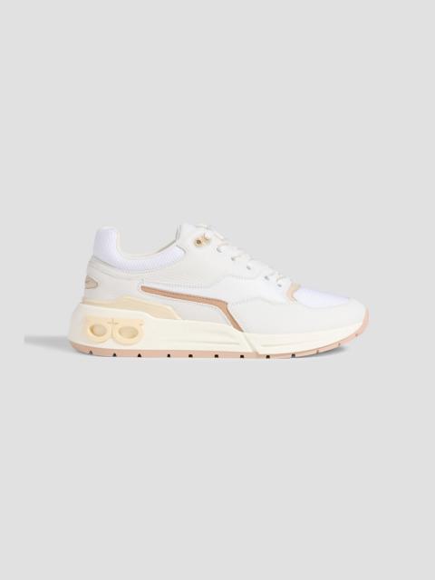 FERRAGAMO Cosma mesh, smooth and pebbled-leather sneakers