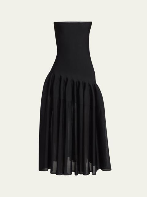 Alaïa Long Strapless Pleated Fit-Flare Dress