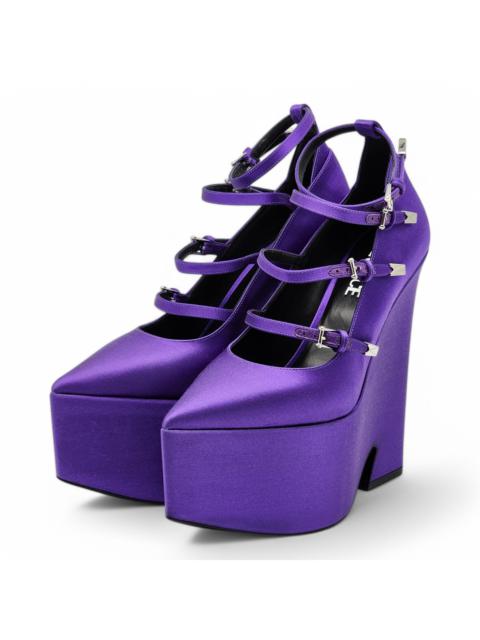 Versace Tempest Strappy Platform Pumps - Satin - Purple 38.5