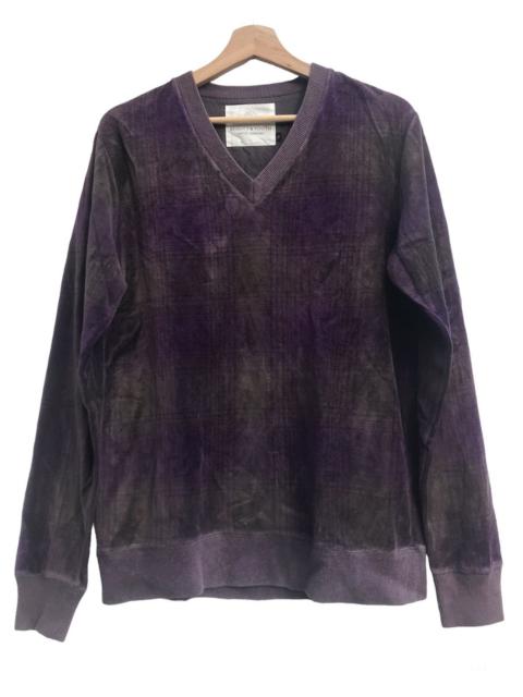 United Arrows Plaid V Neck Velour Light Sweatshirt