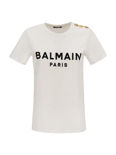 Balmain Balmain Flock Button Embellished Cotton T Shirt