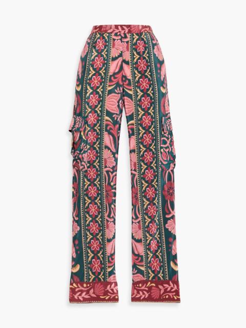 FARM RIO Printed satin straight-leg pants