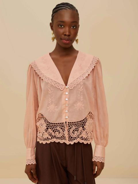 FARM RIO Pink Lacy Long Sleeve Blouse