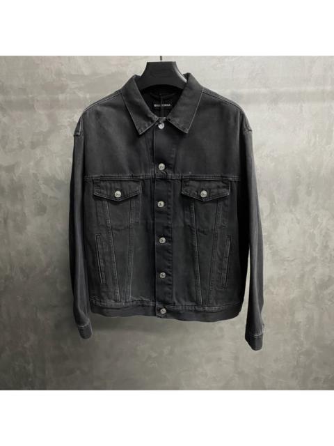 BALENCIAGA Balenciaga Black and Green Embroidered Logo Denim Jacket