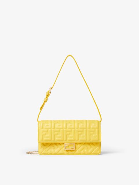 FENDI Wallet On Chain Baguette Broom yellow nappa leather wallet with FF motif