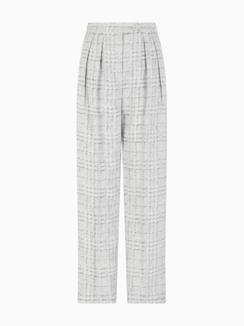 EMPORIO ARMANI ICON CHECK-MOTIF LINEN-BLEND TROUSERS WITH PLEATS