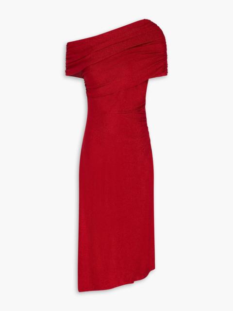 DIANE VON FURSTENBERG Agustin one-shoulder ruched metallic jersey midi dress
