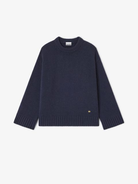 GANNI DARK BLUE WOOL MIX SWEATER