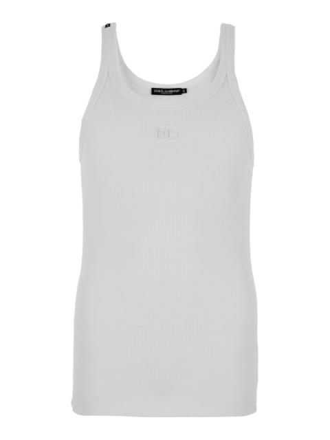 Dolce & Gabbana Dolce & Gabbana Men White Sleeveless Top With Logo Embroidery On The Front And Ribbed Knit In Cotton