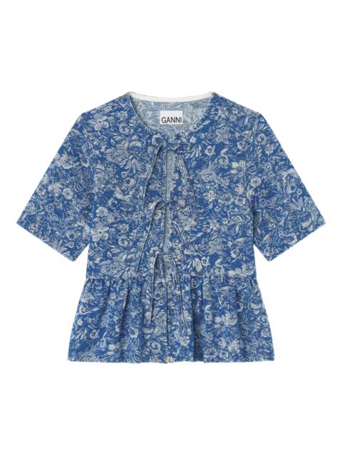 GANNI Tapestry Denim Peplum Blouse