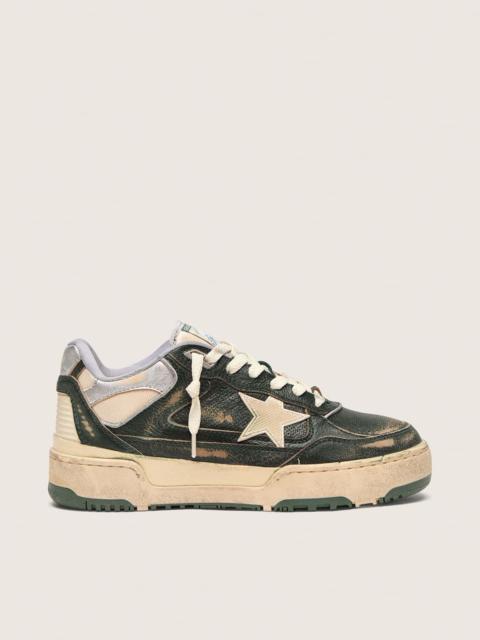 Golden Goose Women's Forty2 in green leather and cream nylon with TPU star and silver leather heel tab