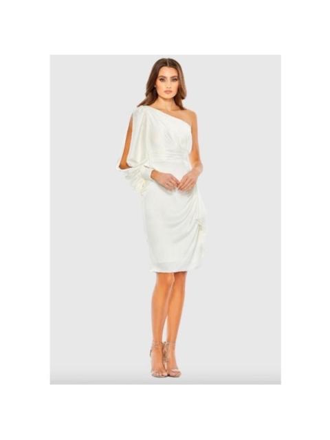 Other Designers leena Mac Duggal 55336 Satin One Sleeve Ruched Cocktail Dress White Sz 4 $338