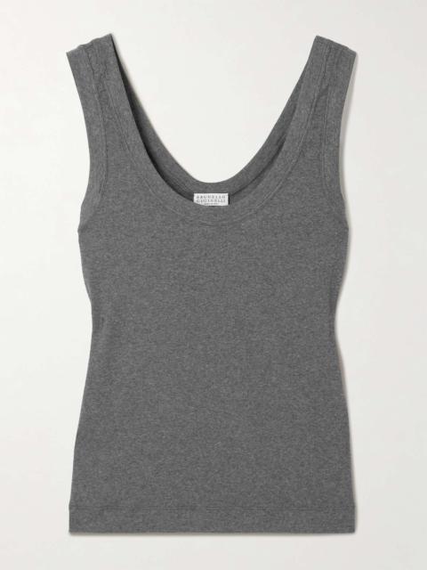 Ribbed cotton-blend jersey tank Gray