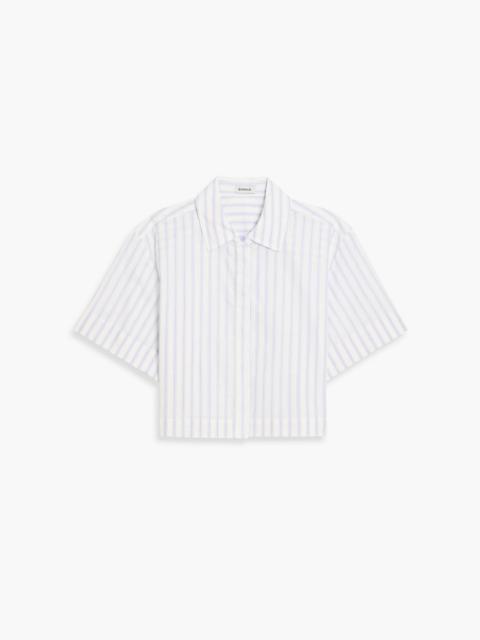 SIMKHAI Cropped striped cotton and linen-blend shirt