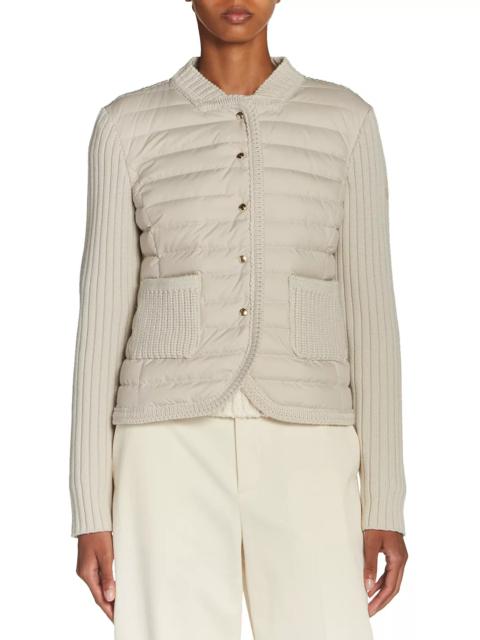 Moncler Mixed Media Leather Cardigan