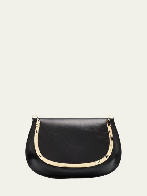 SIMKHAI Logan Metal-Trim Shiny Leather Crossbody Bag