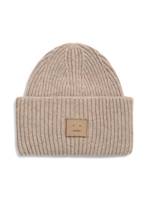Acne Studios Acne Studios Pansy Face Patch Wool & Yak Hair Blend Beanie in Greige Melange at Nordstrom