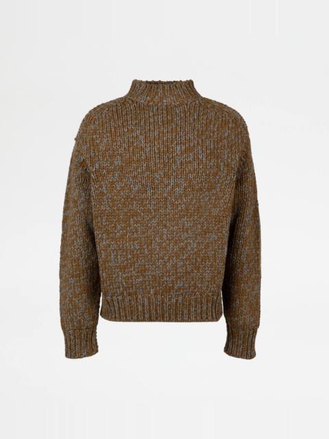 Tod's CASHMERE BLEND MOULINÉ ROUND-NECK PULLOVER - YELLOW