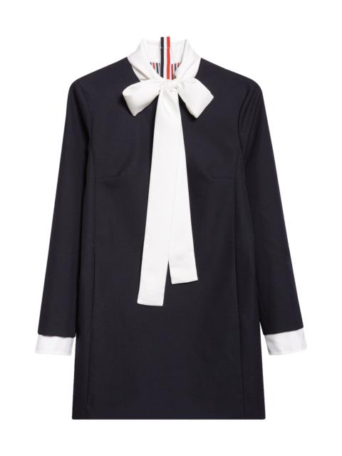 Thom Browne Thom Browne Bow Neck Long Sleeve Virign Wool Dress in 415 Navy at Nordstrom