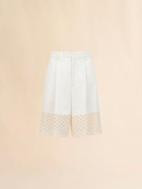 Marni WHITE GABARDINE SHORTS WITH BRODERIE ANGLAISE PANELS