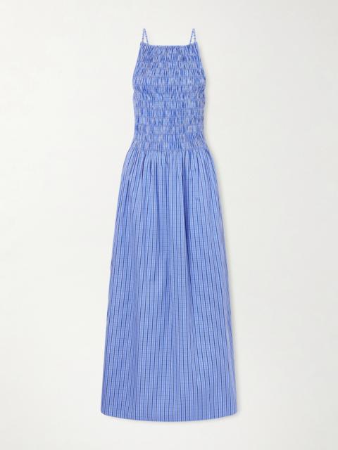 FAITHFULL Laia Shirred Checked Cotton-poplin Maxi Dress