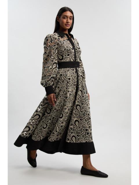KAREN MILLEN Mono Cutwork Woven Maxi Shirt Dress