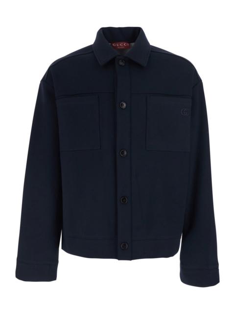 GUCCI Gucci Men Blue Jacket With Front Closure And Gg Logo Detail In Cotton Jersey Men