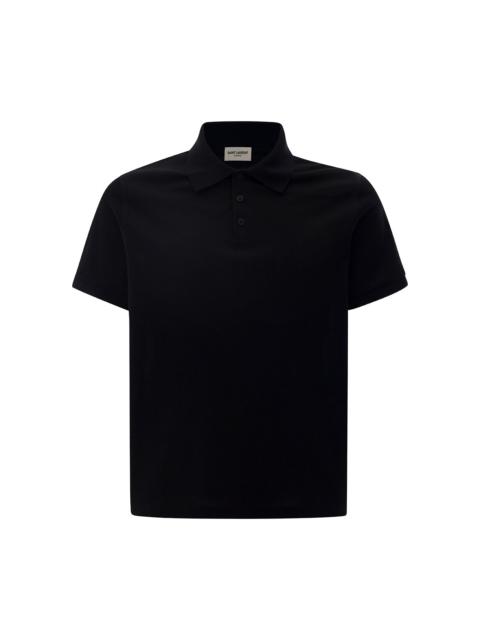 Embroidered Logo Short Sleeved Polo In Black Cotton Man