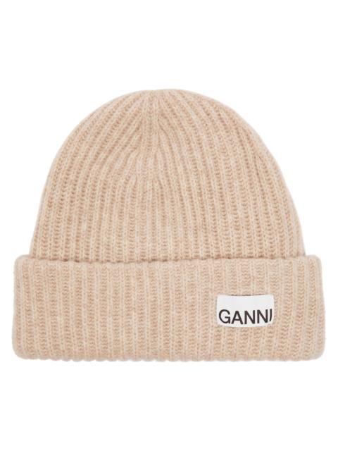GANNI Ganni Logo Ribbed Wool-blend Beanie
