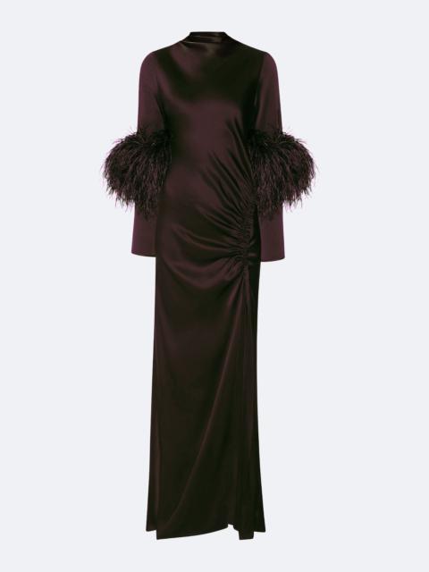 LAPOINTE Satin Tab Gown With Feathers