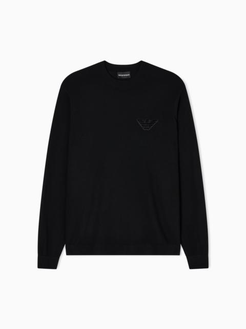 EMPORIO ARMANI PLAIN-KNIT VIRGIN-WOOL JUMPER WITH EAGLE PATCH