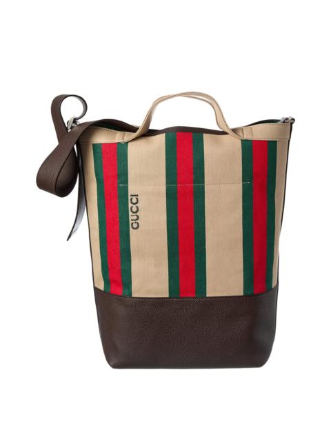 GUCCI Gucci Large Canvas & Leather Tote