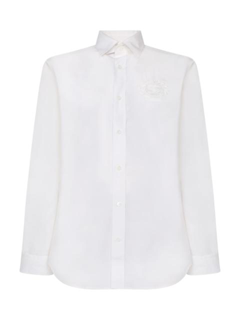 Burberry White Shirt With Classic Collar And Embroidered Logo On The Front In Cotton Man