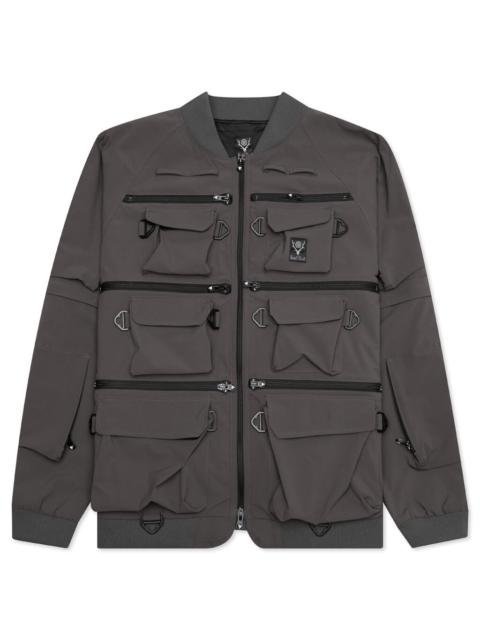 South2 West8 MULTI-POCKET ZIPPED 2 WAY JACKET - CHARCOAL
