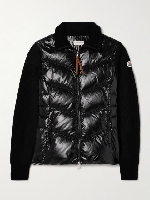 Moncler Appliquéd wool and quilted shell down jacket Black